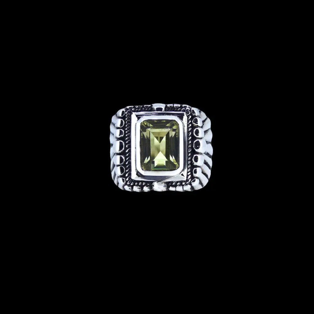 Faceted Square Green Amethyst Aztec Feather Ring Curiouser Collective