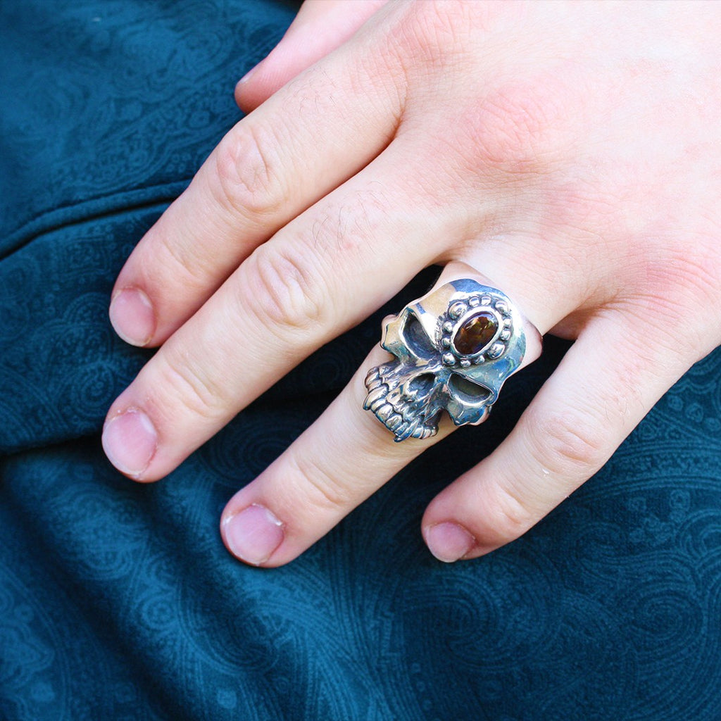Fire Agate Large Skull Ring Curiouser Collective