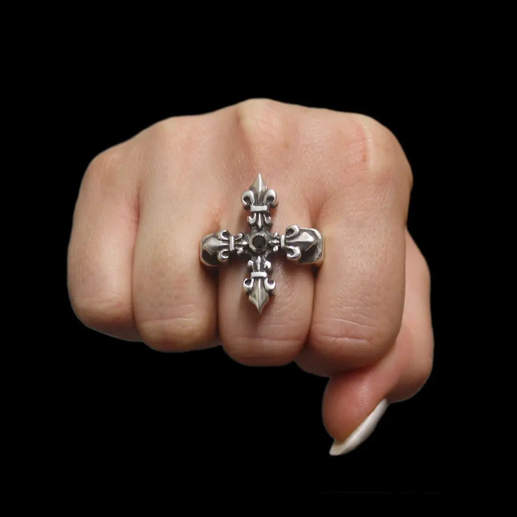 Gothic Cross Ring - Garnet Curiouser Collective