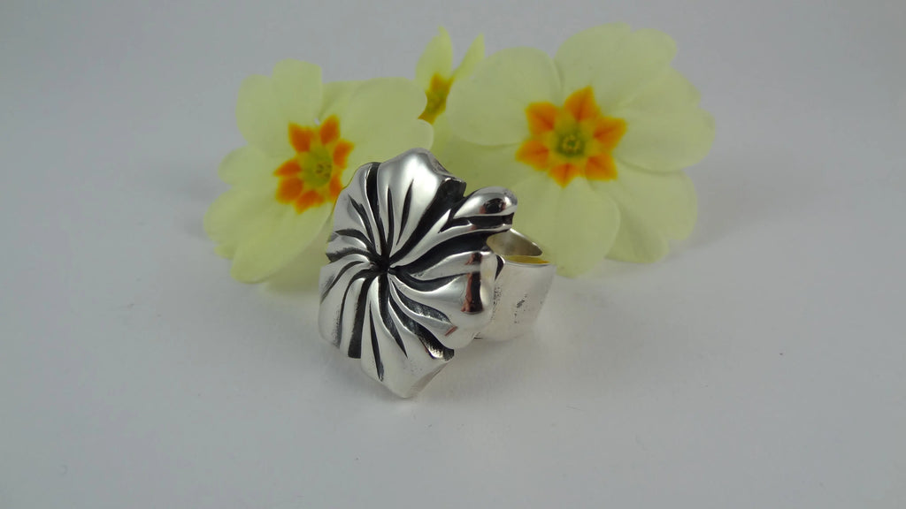 Hand Made Silver Hibiscus Ring Curiouser Collective