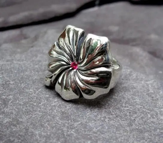 Hand Made Silver Hibiscus Ring Curiouser Collective