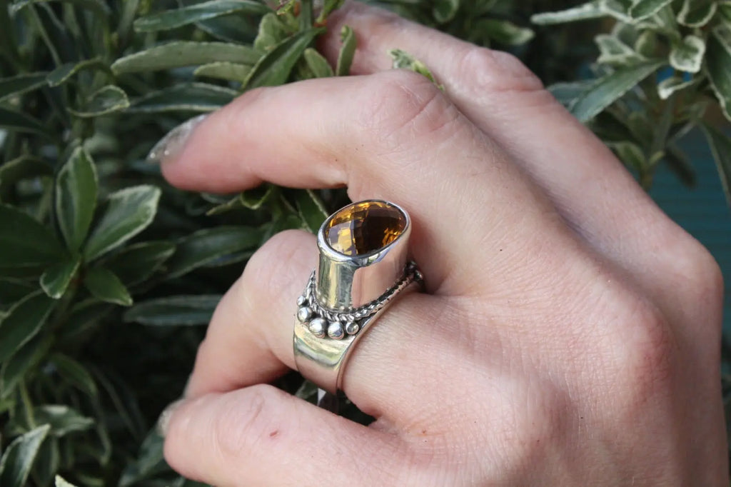 High Set Faceted Citrine Ring Curiouser Collective