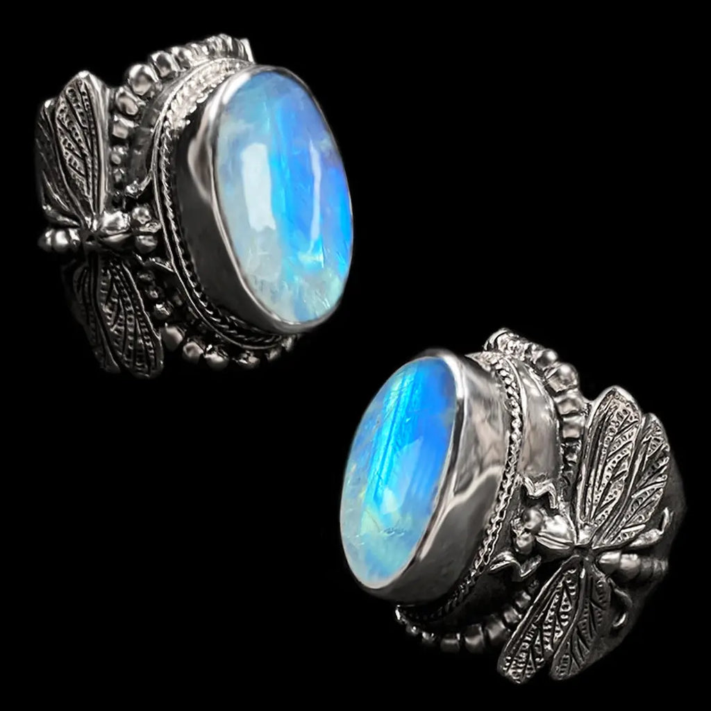 Large Dragonfly Rainbow Moonstone Ring Curiouser Collective