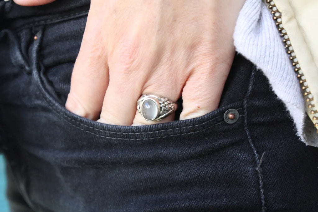 Leaf and Flower Moonstone Ring Curiouser Collective