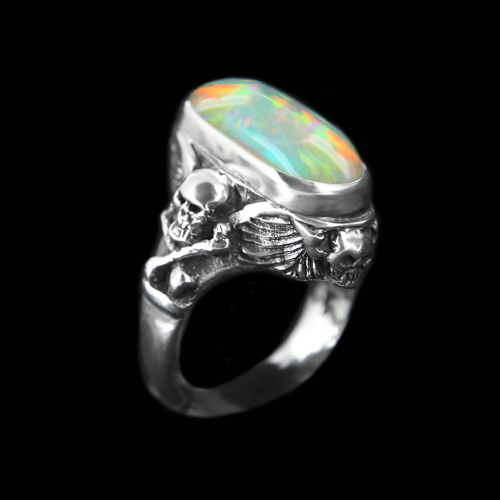 Skull & Cross Bone Ring - Opal. Curiouser Collective
