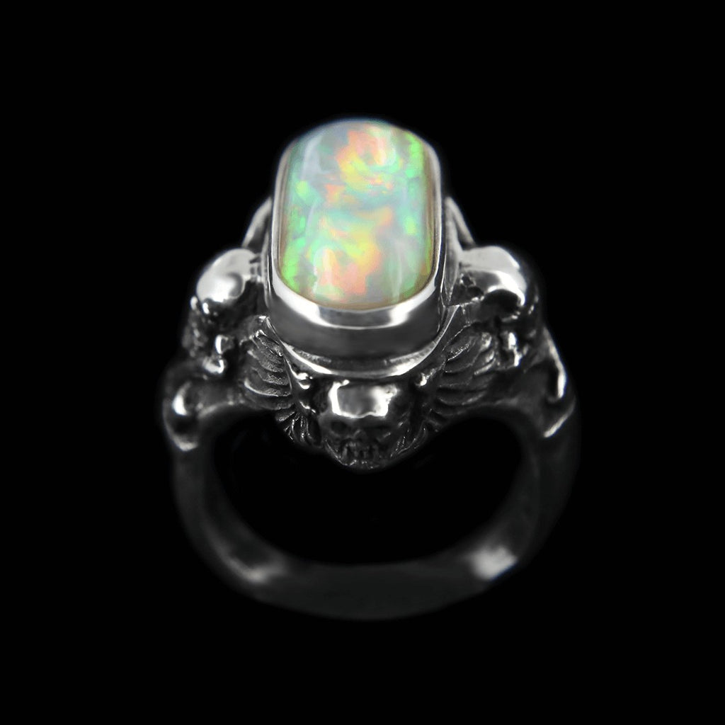 Skull & Cross Bone Ring - Opal... Curiouser Collective