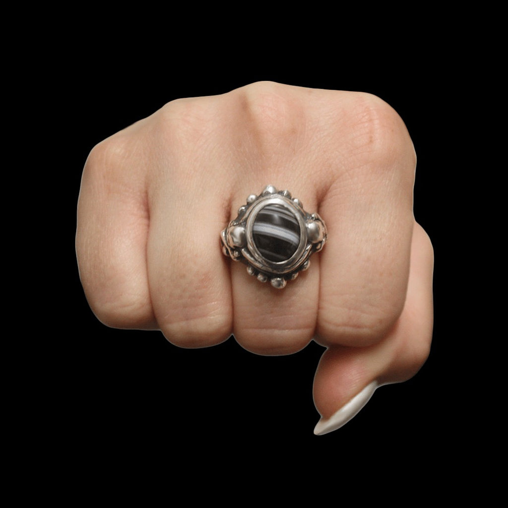Skull & Cross Bone Ring - Victorian Onyx Curiouser Collective