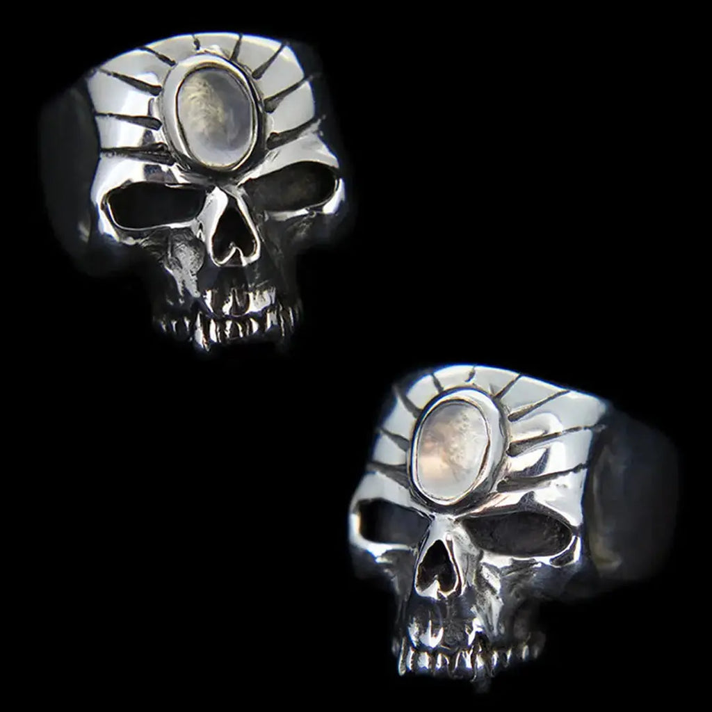 Stoned Skull Ring - Moonstone Set Curiouser Collective