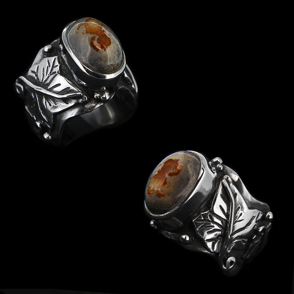 Ivy Leaf Ring  - Mexican Fire Opal Curiouser Collective
